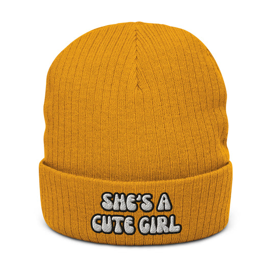 “She’s A Cute Girl” Ribbed Knit Beanie